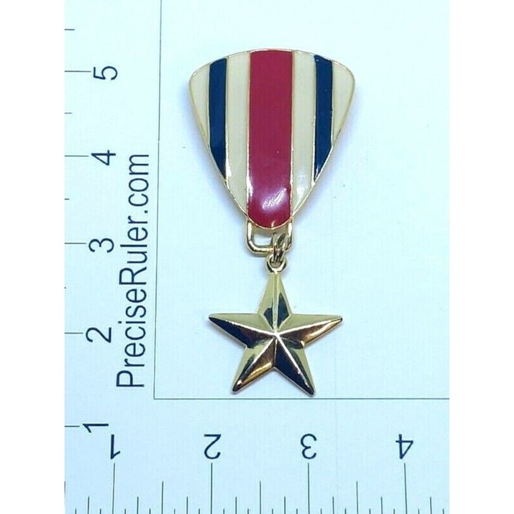 Vtg Parklane Gold Tone & Enamel Brooch Red White Blue Gold Star Patriotic
